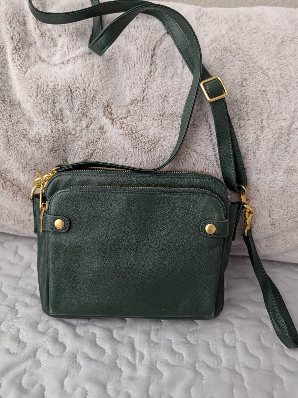 Minooy Forest Green Bali Three-Layer Leather Crossbody